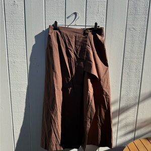 Brown Slit Midi Skirt